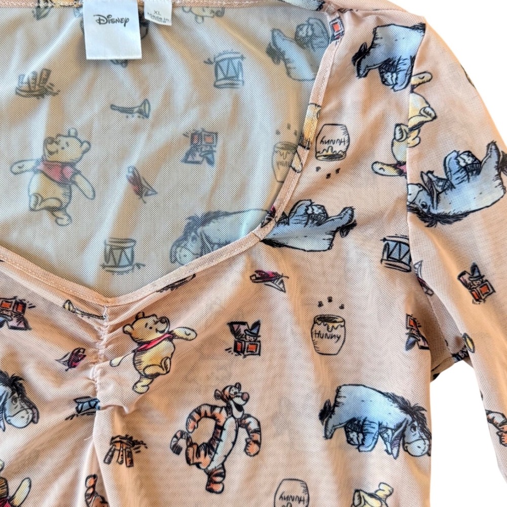 Winnie the Pooh Mesh Top Jrs XL Ruched Y2K Eeyore Tigger Layering Whimsical